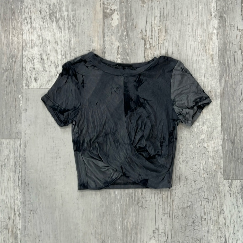 SHEIN Black and Gray Tie Dye Twist Front Crop Top
